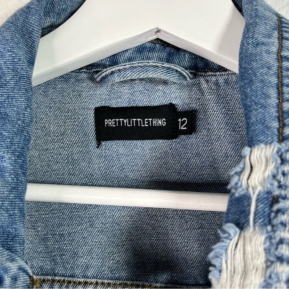 Pretty Little Thing Ripped Jean Jacket, Size 12 - Picture 3 of 3
